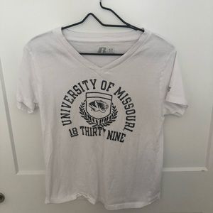 WHITE MIZZOU V NECK TEE